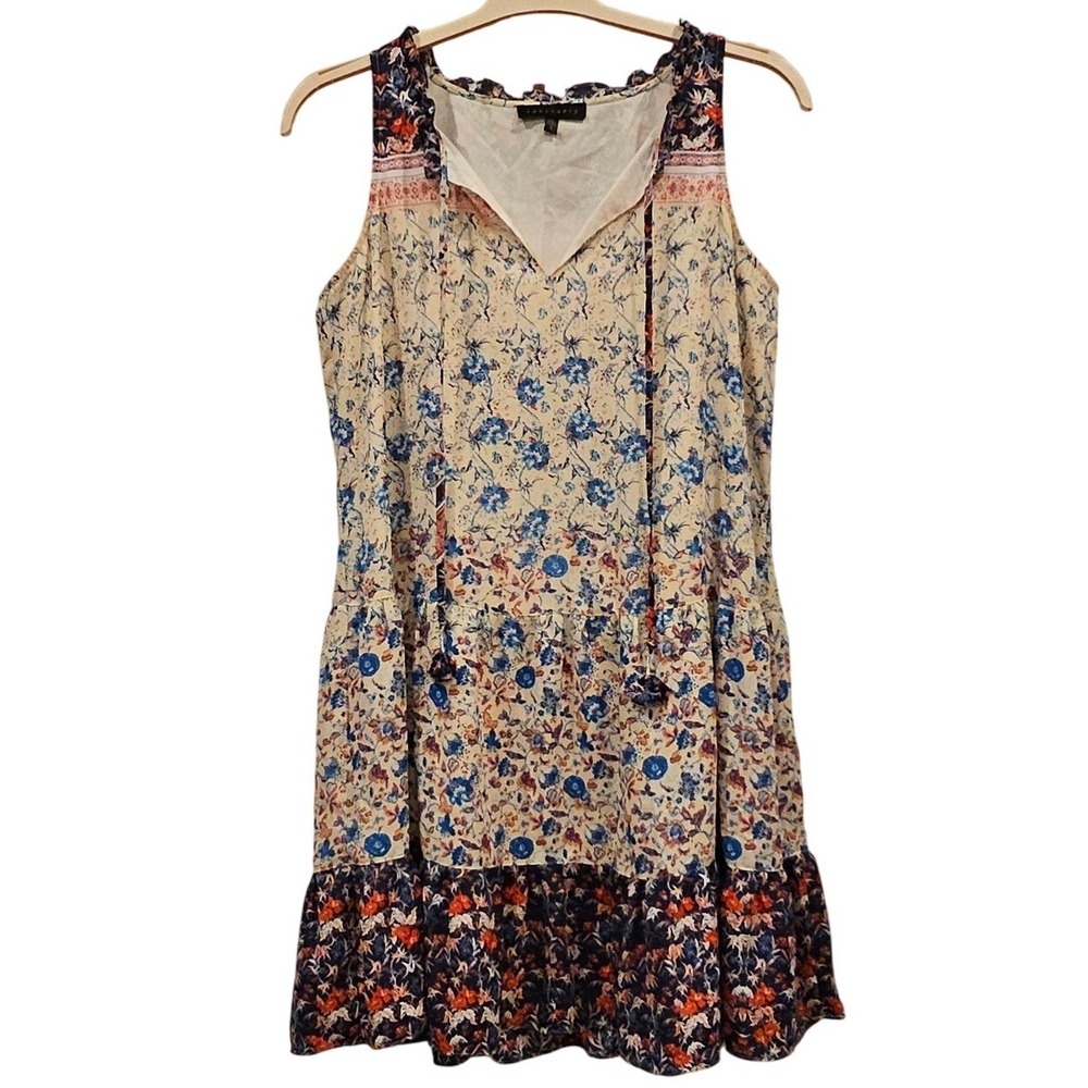 Sanctuary Womens Floral Print Sleeveless V Neck Tiered Dress Size Small